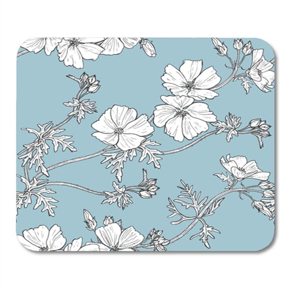 Brown Pattern Floral White Flowers Hand Pink Outline Mallow Sketchy Mousepad Mouse Pad Mouse Mat 9x10 inch