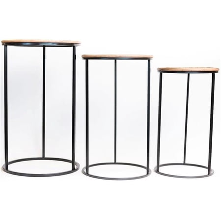 Brown Patterned Bamboo Tops on Metal Frames Plant Stand, Set of 3