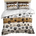 thumbnail image 1 of Brown Paw Print Bedding 3 Piece Duvet Cover Set Full Size, Vintage Farmhouse Country Wooden Grain Soft Microfiber Comforter Cover with Zipper Closure & Pillowcases, FadeResistant Quilt Cover, 1 of 9