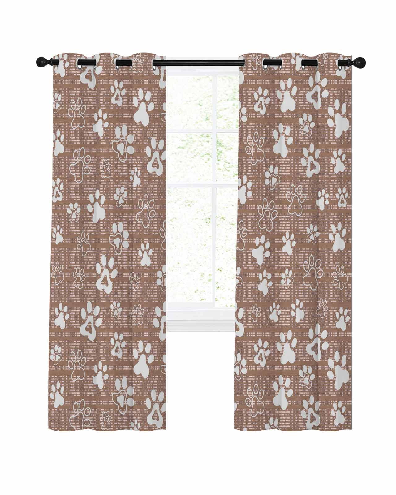 Brown Paw Print Blackout Curtains 2 Panels, Modern Classic Gray White ...