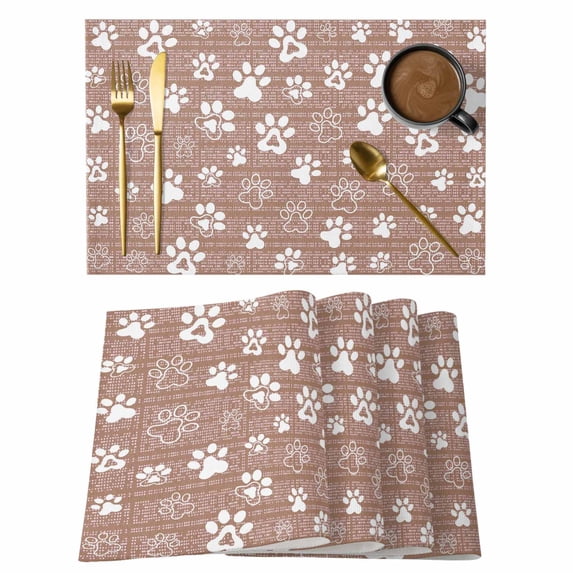 Brown Paw Print Cotton Linen Placemats Set of 1, Modern Classic Gray ...