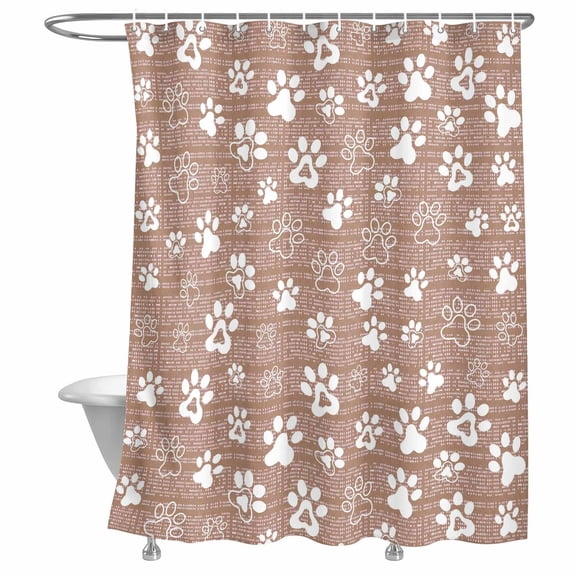 Brown Paw Print Shower Curtain, Modern Classic Gray White Animal Large Paw Pattern Plaid Lightweight Waterproof Fabric Shower Curtain with Rustproof Grommets for Bathroom Bathtub 48x72in