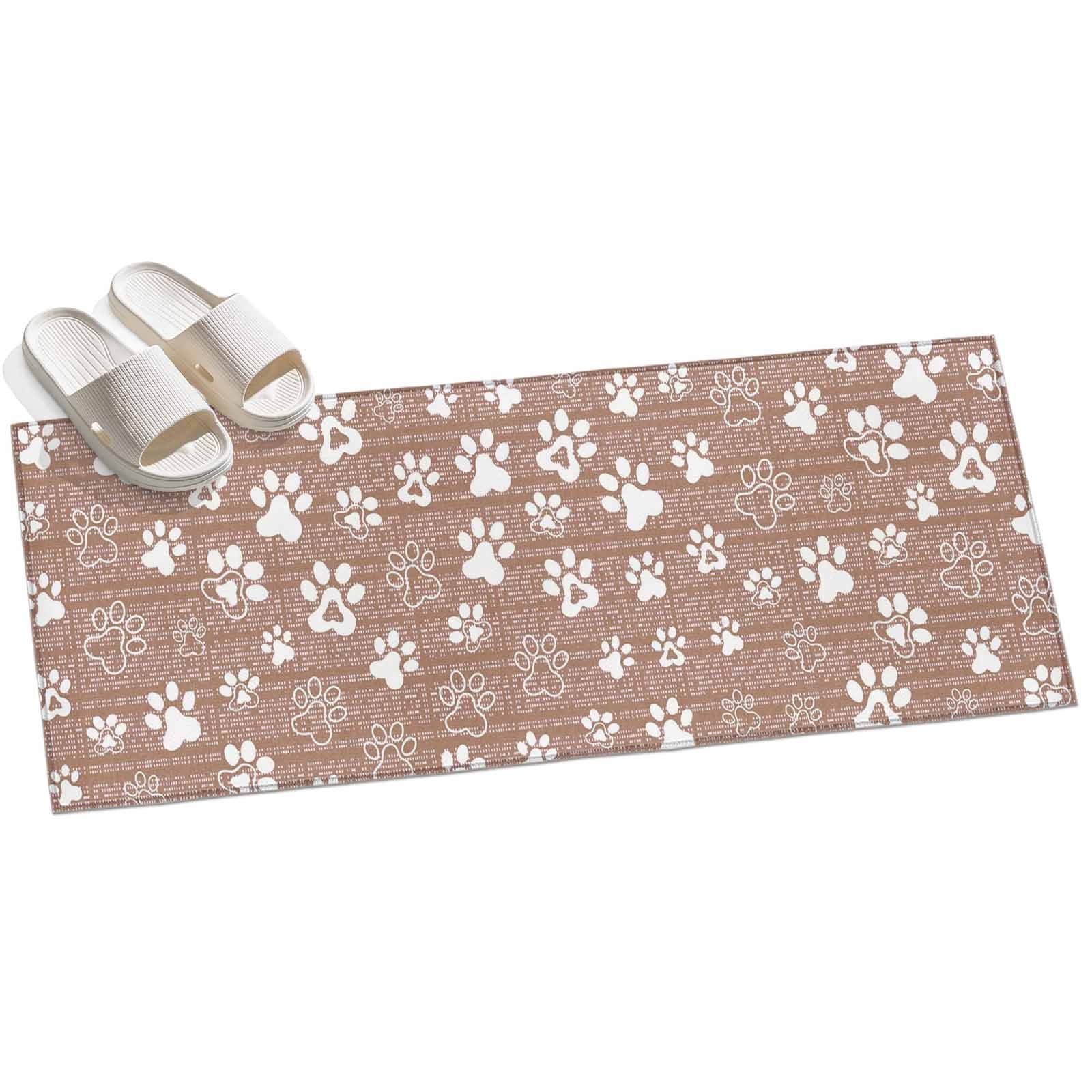 Brown Paw Print Washable Area Rug 2 x 6 ft Modern Classic Gray White ...