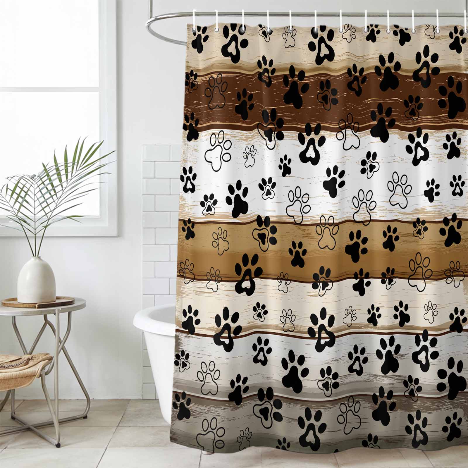 Brown Paw Print Waterproof Fabric Shower Curtain,Vintage Farmhouse ...