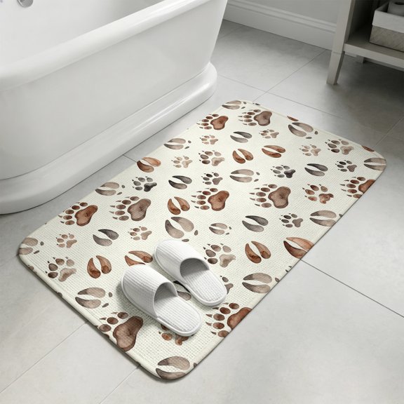 Brown Paw Prints Bathroom Rugs Non Slip Washable Bath Mat Absorbent Front Door Mat Farmhouse Country Pet Foot Textured Indoor Doormat for Kitchen Entryway Shower Decor Accessories 15.7"x23.6"