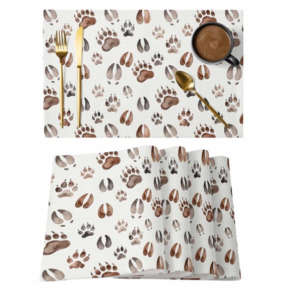Brown Paw Prints Placemats Set of 6 Farmhouse Country Pet Foot Textured Place Mats Indoor Wipeable Table Mats Washable Cloth Dining Table Placemats for Kitchen Holiday Party Home Decor 13x19 Inch