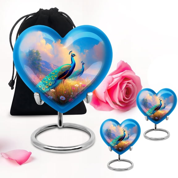 Brown Peacock Large Memorial Urns For Human Ashes Adult Man & Female - Mini Cremation Urn For Ashes Women & Male - Funeral Gifts For Decorative - Combo 10Inch 200Lbs & 2 Keepsake 3Inch
