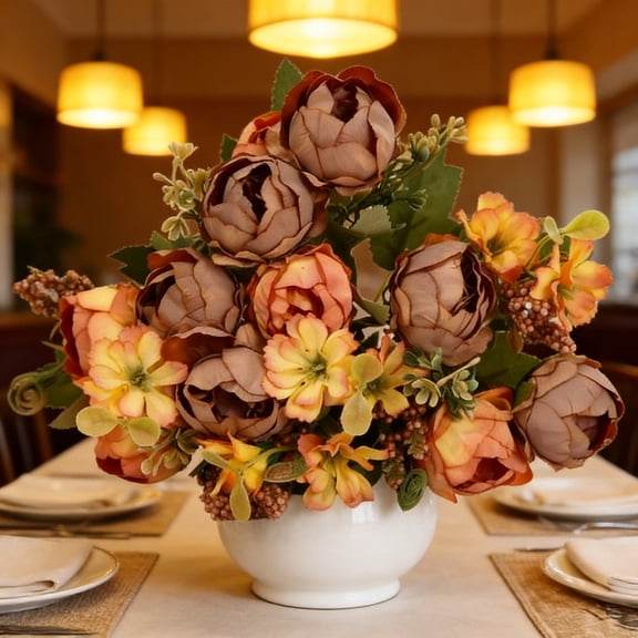 Brown Peonies Artificial Flowers Bouquet - Artificial Peonies That Look Real, Silk Peonies With Stems Real Look, Long-Lasting Low-Maintenance Faux Florals, Ideal for Home Decor, Wedding Decoration