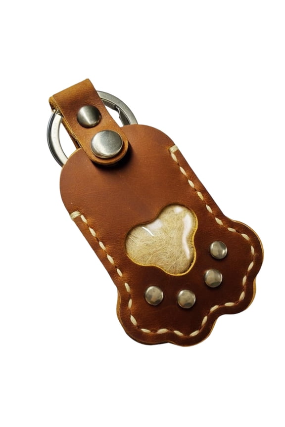 Brown Pet Memorial Keychain Leather Paw Key Ring For Dog Cat Hair Storage Keepsake Collection Unique Gift For Pet Lovers 12X5.7 Inch Memorial Gift For Loss Of Pet