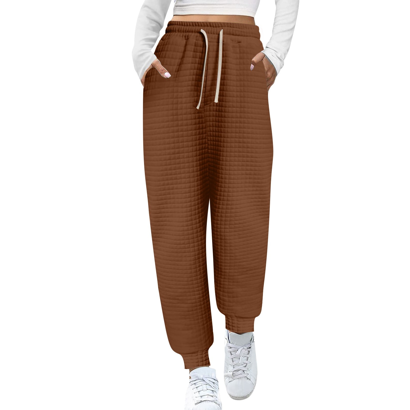 Brown Petite Work Pants, Polyester Spring Pants, Fashion Pants For
