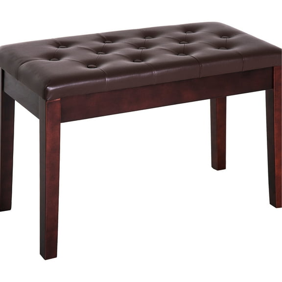 Brown Piano Seat With Faux Leather Upholstery And Wooden Legs For Duets Bench In Brown, Featuring Cushion Solid Frame Duet