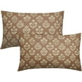 thumbnail image 1 of Brown Pillow Covers 12x20 Inch Set of 2, Cream Floral Block Print Pattern Lumbar Decorative Throw Pillowcases Outdoor Farmhouse Rectangle Cushion Covers Spring Summer Sofa Couch Bed Decor, 1 of 4