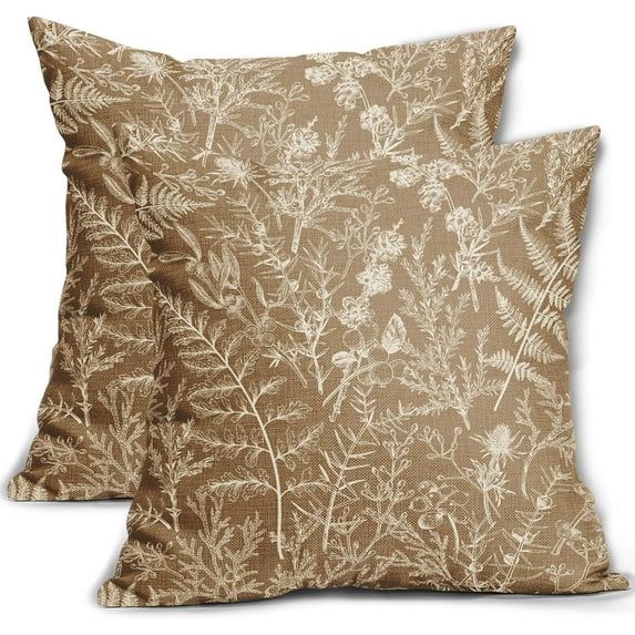 Brown Pillow Covers 20x20 Set of 2 Vintage Floral Botanical Print Spring Flower Plant Pattern Decorative Throw Pillow Cases Outdoor Farmhouse Decor for Home Sofa Couch Bed