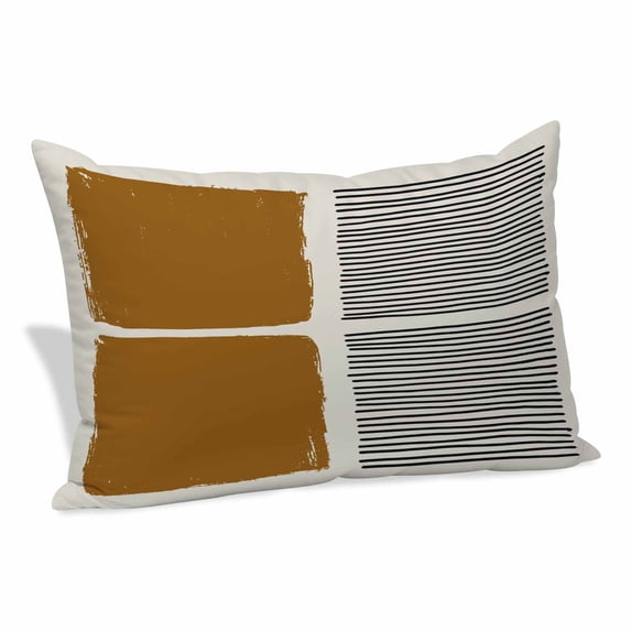 Brown Pillow Covers, Linen Long Throw Pillow Case, Modern Painting Farmhouse Striped Abstract Art Holiday Pillow Protector Decorative Cushion Cover for Living Room/Bedroom 20" x 36"