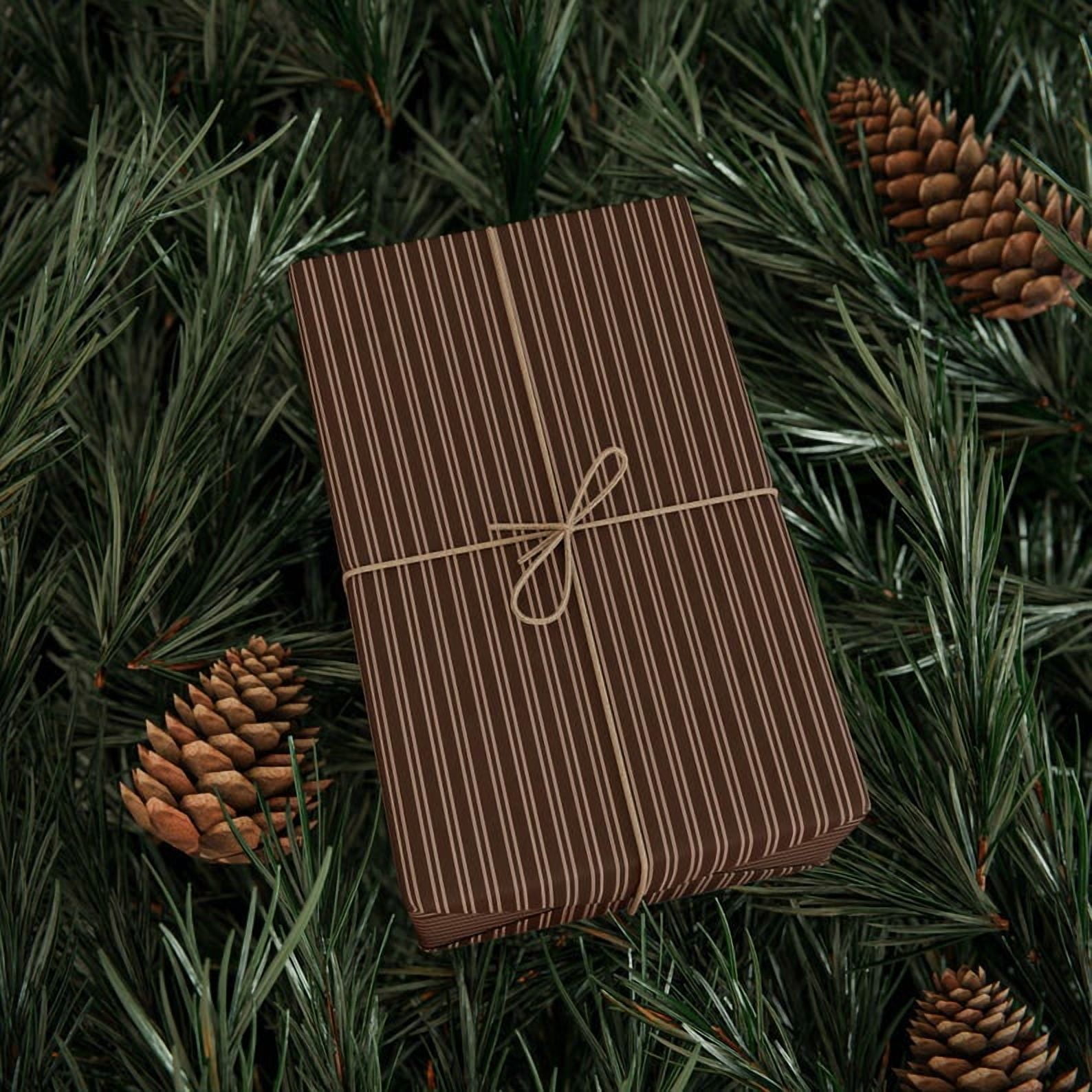 Brown Pin Stripe Wrapping Paper, Brown Gift Wrapping, Brown Wrapping Paper, Vintage Wrapping Paper, Wrapping Paper Roll, Gift Wrapping Xmas Christmas Decor for Friends Collegue 58x23in