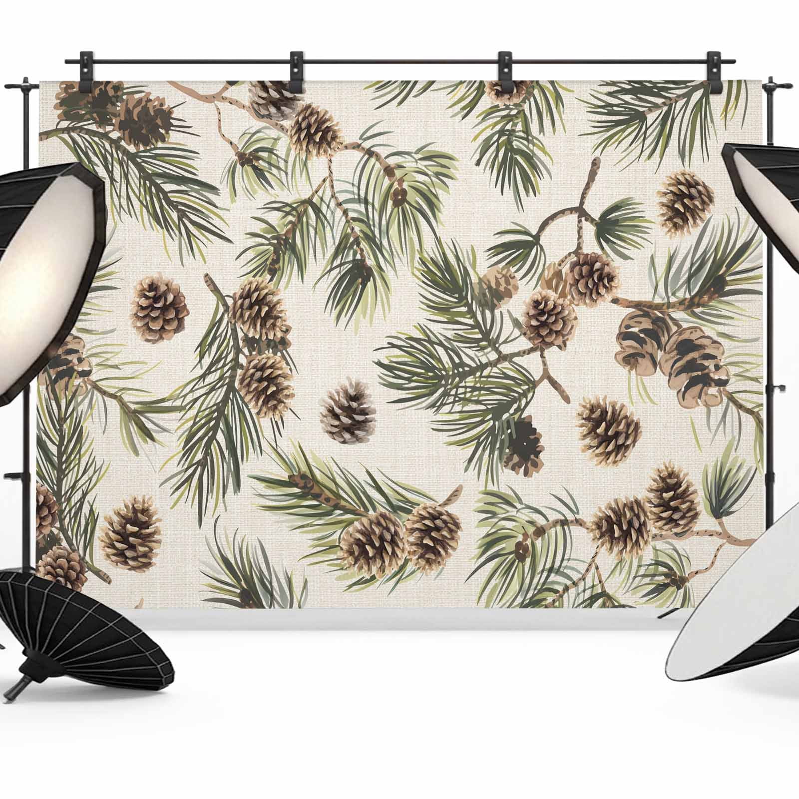 Linene Backdrop Brown Pine Cones Backdrop for Photography, Green Leaves Branch Vintage ...