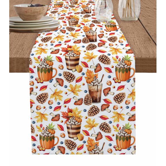 Brown Pine Cones Table Runner 36 Inches, Berry Autumn Maple Leaves Farmhouse Bed Runner Dresser Scarves Tabletop for Indoor Outdoor Parties/Ceremony/Banquet, 13"x 36"