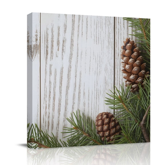 Brown Pine Fruit Canvas Wall Art for Living Room, Vintage Country Pine Needles Pine Fruits Wooden Grain Wall Decor Framed Artwork Pictures Ready to Hang for Bedroom Office Home Decor