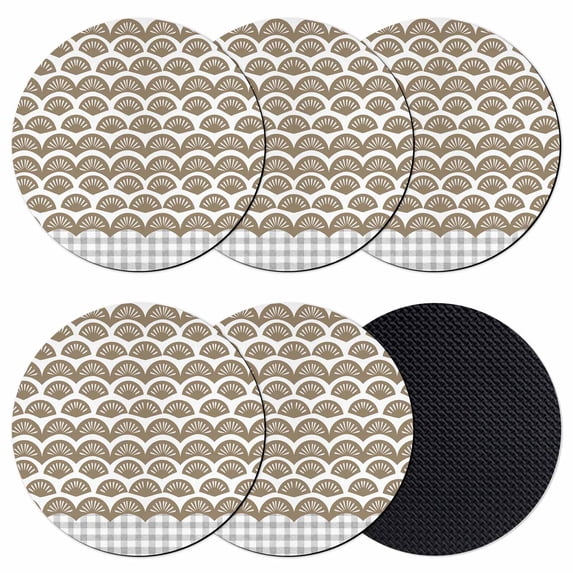 Brown Pine Leaves Coasters Set of 6, Absorbent Coasters for Drinks, Abstract Art Geometric Gray Plaid Coaster for Desk Coffee Table Protection, Home Decor House Warming Gifts 4"