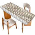 thumbnail image 1 of Brown Pine Leaves Table Cloths for 8 Foot Rectangle Tables, Abstract Art Geometric Gray Plaid Patio Waterproof Elastic Fitted Tablecloths, Washable Rectangular Table Cover for Camping, 1 of 8