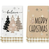 Brown Pine Trees Merry Christmas Kitchen Towels Dish Towels, 18x26 Inch Believe Winter Xmas Holiday Decoration Hand Towels Set of 2