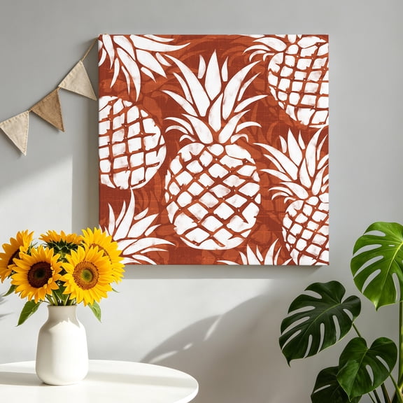Brown Pineapple Canvas Wall Art, Summer Country Vintage Tropical Botanical Fruits Framed Canvas Wall Decor Picture Print Artwork Decorations for Living Room Office Ready to Hang 8" x 8"