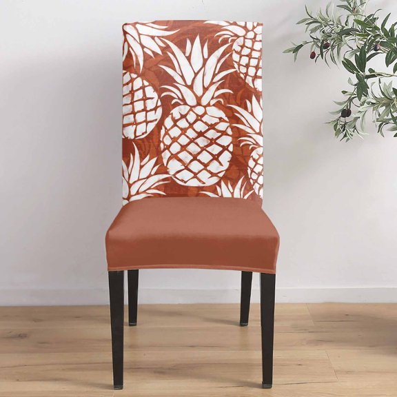 Brown Pineapple Dining Chair Covers Set of 1, Summer Country Vintage Tropical Botanical Fruits Chair Covers for Dining Room Removable Seat Protectors Slipcovers for Home Party Wedding Banquet