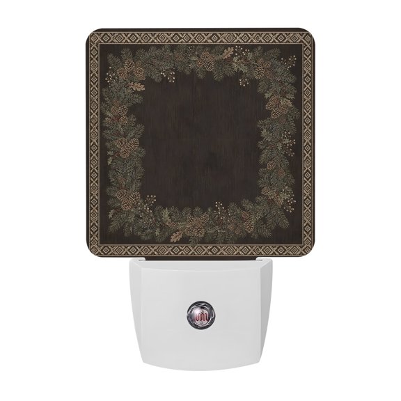 Brown Pinecones LED Night Light, Botanical Evergreen Branches Dark Background Night Lights plug into Wall with Smart Sensor Dusk to Dawn Sensor for Nursery Bedroom 2.95x4.5in