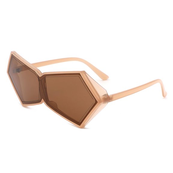 Brown-Pink Irregular Polygon Frame Sunglasses - Brown Lens UV Protection Casual Daily Eyewear