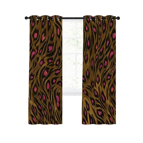 Brown Pink Leopard Blackout Curtains for Bedroom Living Room, Rustic Boho Vintage Grain Aesthetic 45 In Long Thermal Insulated Room Darkening Drapes Grommet Window Treatments, 42 x 45 In