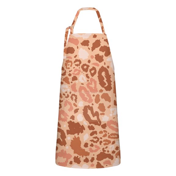 Brown and Pink Of Leopard Print Apron-Garden Aprons for Women with Pockets-Cotton Linen Waterproof Kitchen Cooking Gardening Aprons Adjustable for Kitchen,Cooking,BBQ and Salon 33x27 Inch