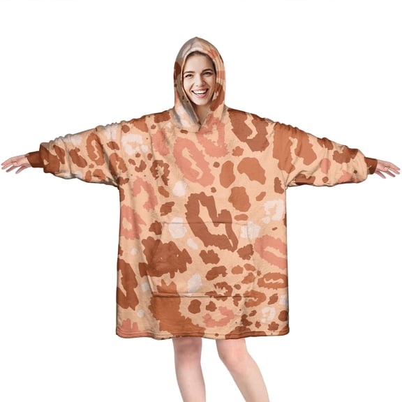 Brown and Pink Of Leopard Print Wearable Oversized Blanket,Wearable Blanket Hoodie for Adults,Cozy Hooded Blankets with Super Pockets,Super Warm Fuzzy Pullover for Women & Men
