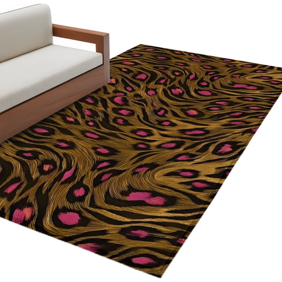 Brown Pink Leopard Washable Area Rugs 4'x6', Rustic Boho Vintage Grain ...