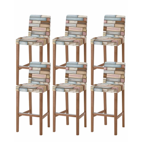 Brown Pink Vintage Bar Stool Covers Set of 6, Retro Farmhouse Elegant Pastoral Stretch Washable Bar Chair Covers with Backs, Removable Pub Counter Height Chair Cover for Kitchen Dining Room Cafe