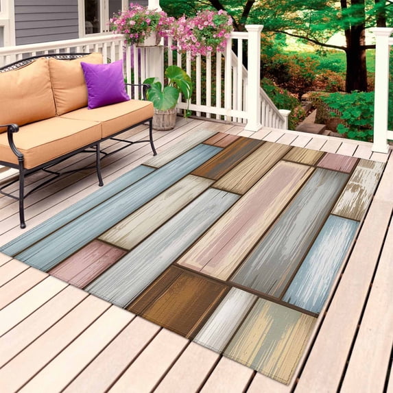 Brown Pink Vintage Outdoor Rug 3x5 Ft, Non Slip Washable Area Rug, Retro Farmhouse Elegant Pastoral Patio Rugs Carpet Runner, Large Floor Mat for Indoor/Outdoor Deck Porch Camping