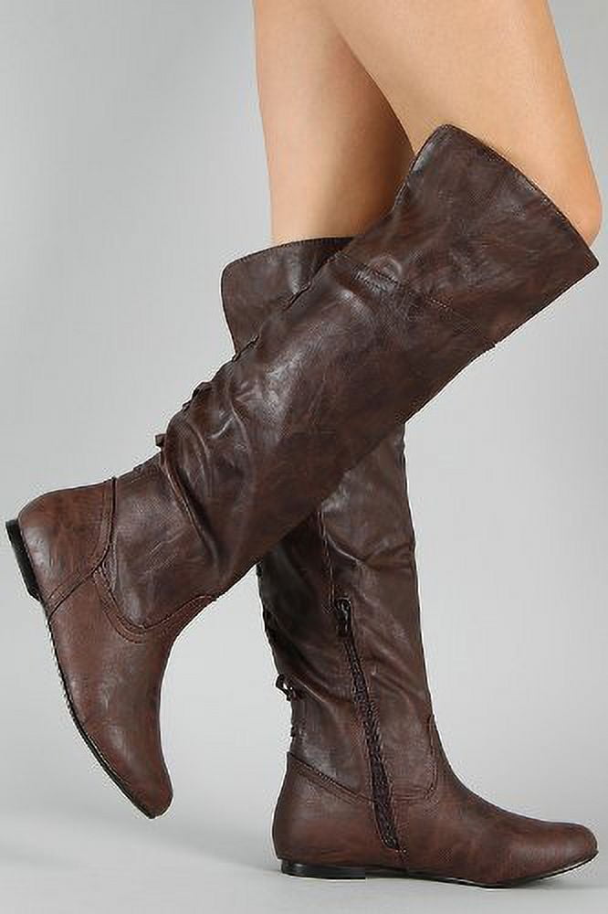 Brown Pirate Corset Over the Knee Riding Boots Womens