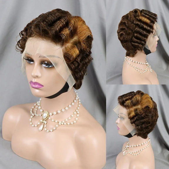 Brown Pixie Cut Wig Short Bob Curly Human Hair Wigs Cheap 13X4 Transparent Lace Dark Brown Water Deep Wave Lace Front Wig for Women