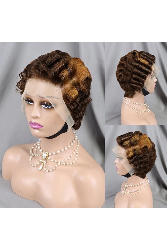 Brown Pixie Cut Wig Short Bob Curly Human Hair Wigs Cheap 13X4 Transparent Lace Dark Brown Water Deep Wave Lace Front Wig for Women
