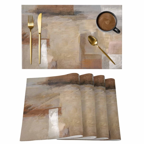 Brown Placemats Set of 8 Abstract Paint Texture Retro Smudge Graffiti Art Place Mats Indoor Wipeable Table Mats Washable Cloth Dining Table Placemats for Kitchen Holiday Party Home Decor 13x19 Inch