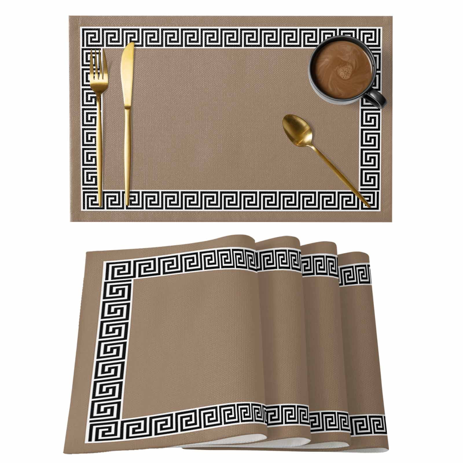 Brown Placemats Set of 12, Greek Chinese Style Non-Slip Place Mats ...