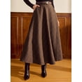 thumbnail image 1 of Brown Plaid A-Line Midi Skirt, High Waist Office Elegant Long Skirt, 1 of 7