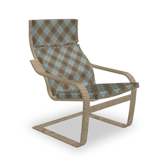 Brown Plaid Armchair Pad and Slipcover, Bicolored Tartan Illustration Diagonal Repeats Squares, 1 Piece Soft Cushion Replacement with Removable Cover, Pale Slate Blue Dark Tan, by Ambesonne