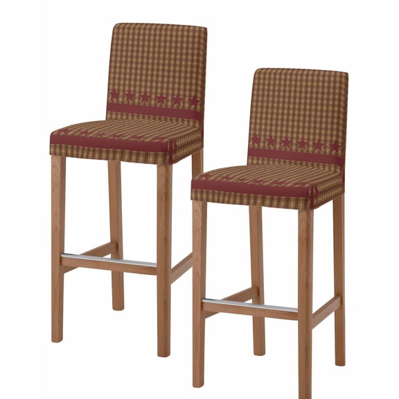 Brown Plaid Bar Stool Covers Set of 2, Modern Geometric Red Stars Checkered Stretch Washable Bar Chair Covers with Backs, Removable Pub Counter Height Chair Cover for Kitchen Dining Room Cafe