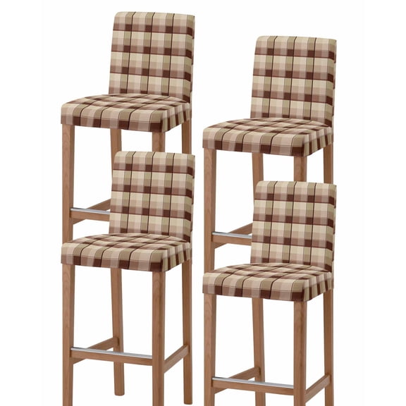 Brown Plaid Bar Stool Covers Set of 4, Modern Abstract Ombre Gingham Checkered Stretch Washable Bar Chair Covers with Backs, Removable Pub Counter Height Chair Cover for Kitchen Dining Room Cafe