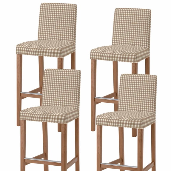 Brown Plaid Bar Stool Covers - Stretch Dining Chair Covers Set of 4, Gingham Checked Minimalist Modern Bar Chair Cover Removable Counter Stool Pub Chairs Slipcovers Protectors for Kitchen/Cafe