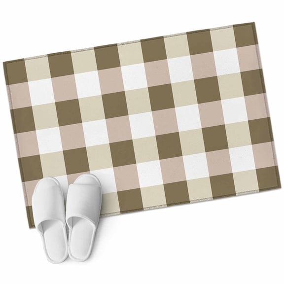 Brown Plaid Bathroom Mat 2x3 FT, Non Slip Small Kitchen Mat, Spring Summer Farmhouse Buffalo Checkered Washable Soft Backed Front Door Throw Rug Non-Shedding Indoor Outdoor Doormat for Entryway Sink