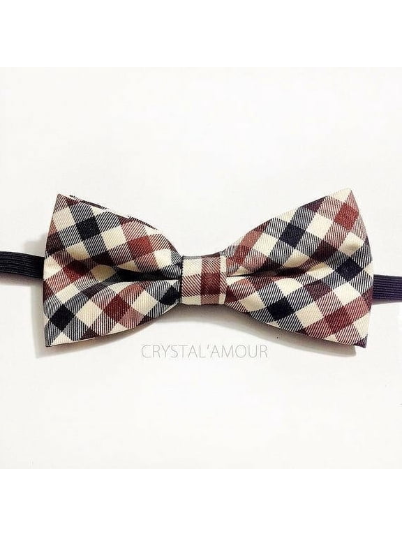 Brown Plaid Bow Tie for Barnyard Wedding Prom Adjustable Groomsmen - New with box/tags