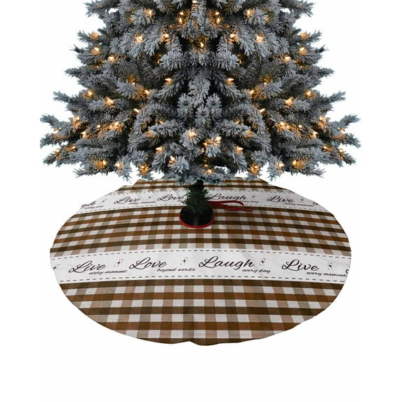 Brown Plaid Christmas Tree Skirt 48 Inches Large Christmas Skirt Tree, Farmhouse Buffalo Checkered Vintage Tree Skirt Christmas Decorations for Fireplace Party Holidays Indoor Outdoor