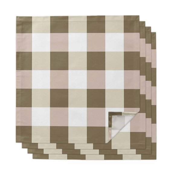 Brown Plaid Cloth Napkins, Spring Summer Farmhouse Buffalo Checkered Washable and Reusable Dinner Napkins Set of 4, Table Napkin for Kitchen Party Birthday Wedding Hotel Housewarming 20"x20"