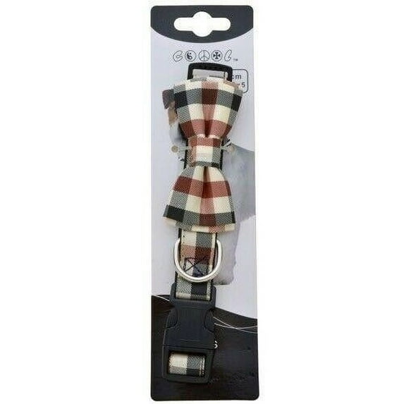 Brown Plaid Dog Bowtie and Collar Combo Cute Fashionable Pet Accessory